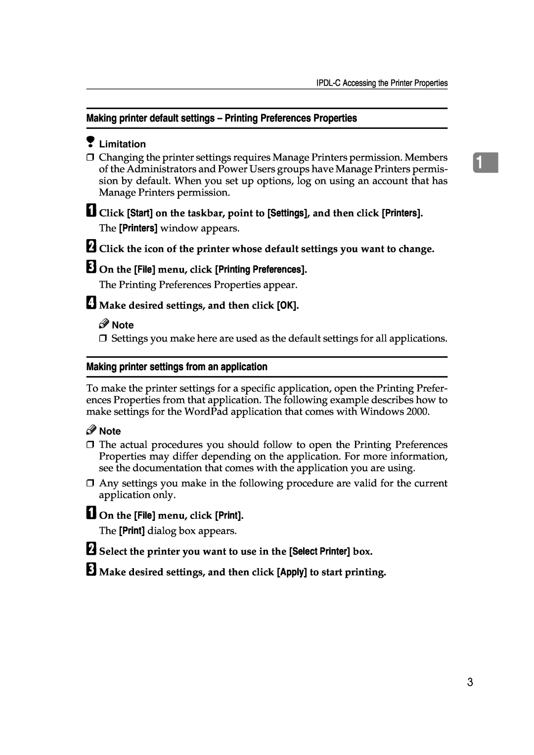Lanier AP206 manual Making printer default settings - Printing Preferences Properties, A On the File menu, click Print 