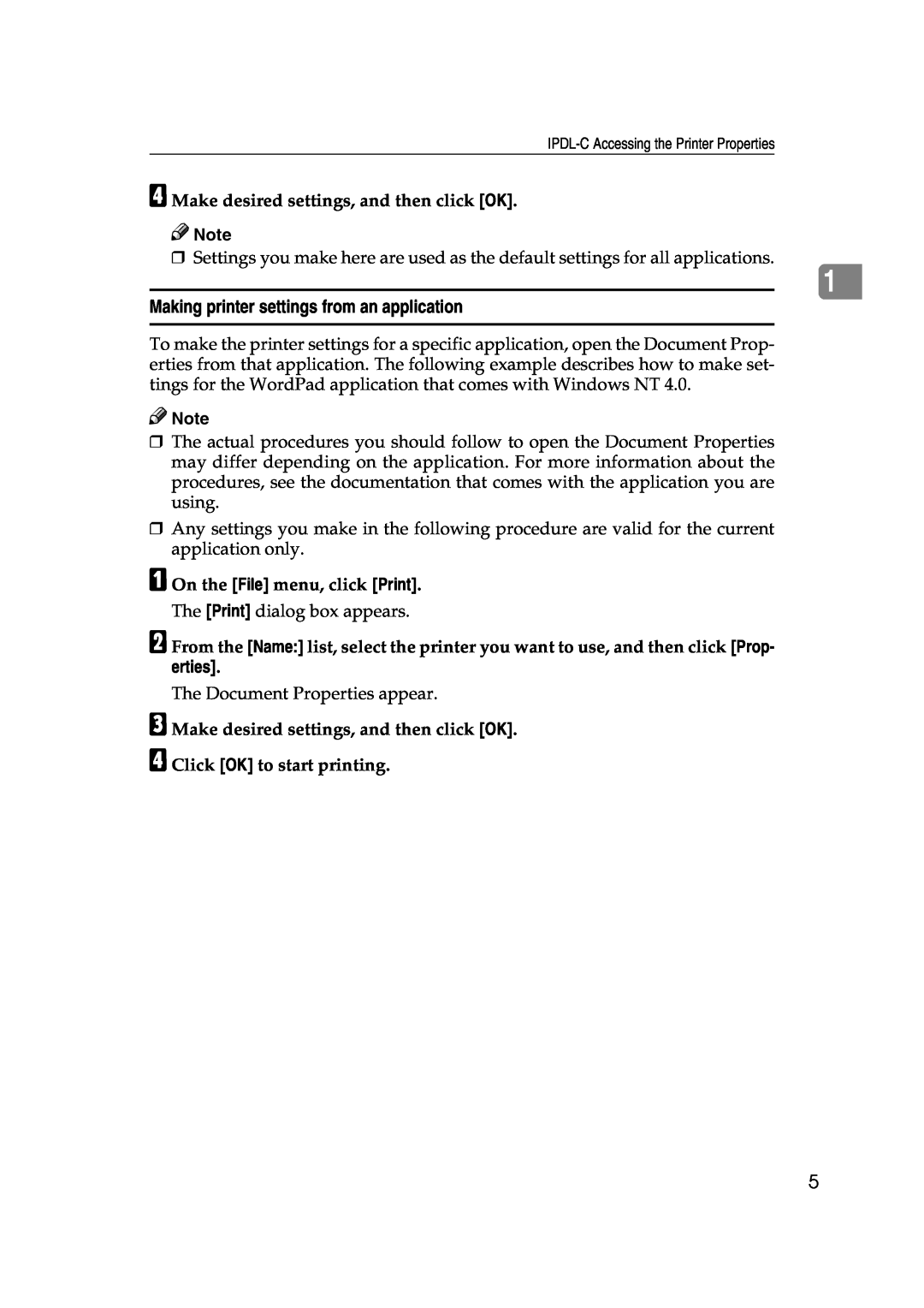 Lanier AP206 manual Making printer settings from an application, D Make desired settings, and then click OK 