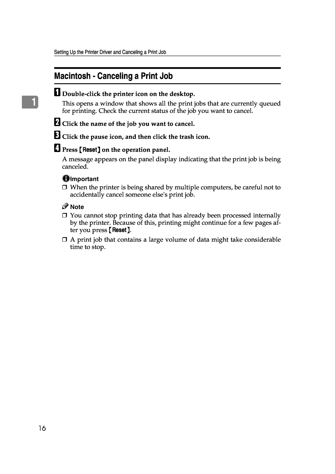 Lanier AP206 manual Macintosh - Canceling a Print Job, A Double-click the printer icon on the desktop 