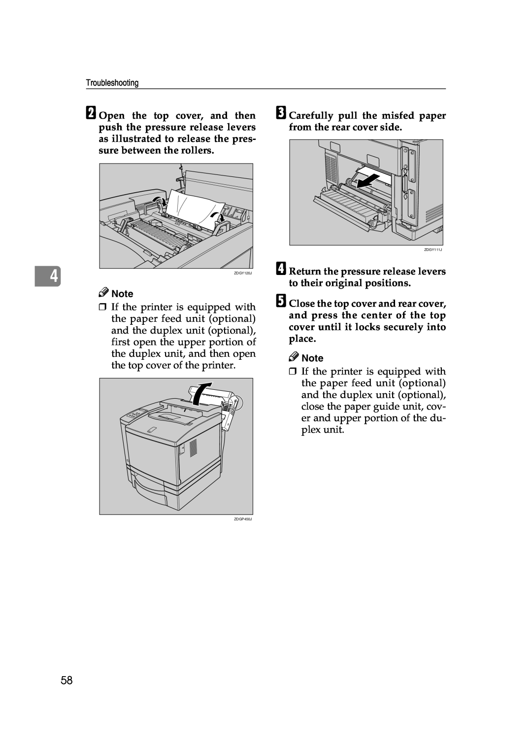 Lanier AP206 manual C Carefully pull the misfed paper from the rear cover side 