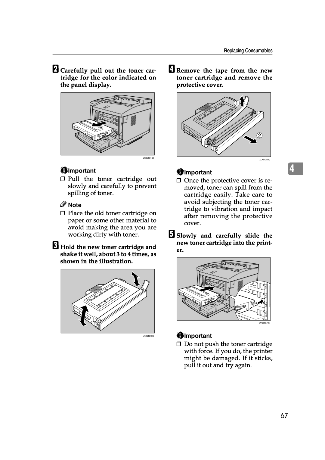 Lanier AP206 manual Important4, Replacing Consumables 