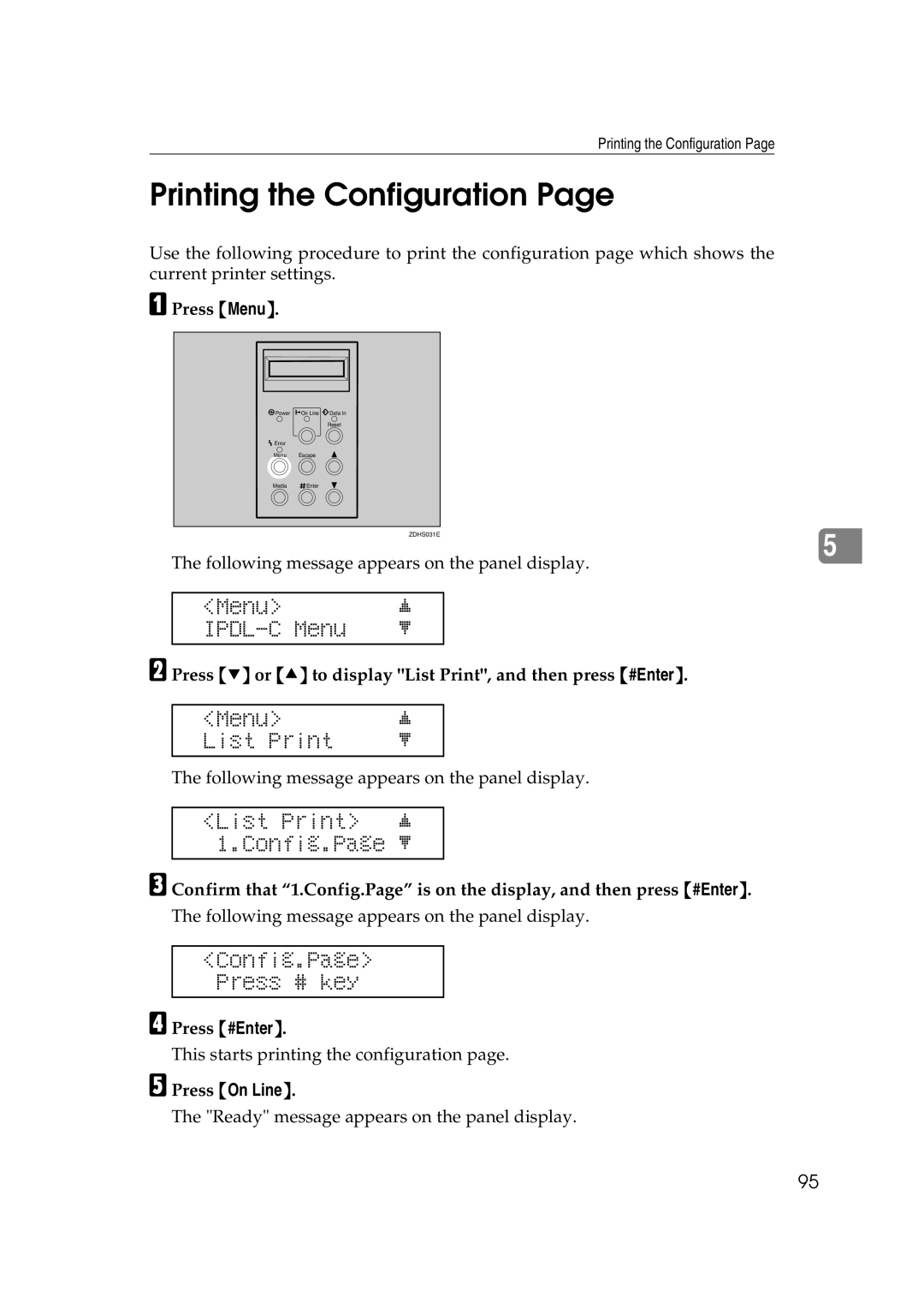 Lanier AP206 manual Printing the Configuration, Press T or U to display List Print, and then press #Enter 