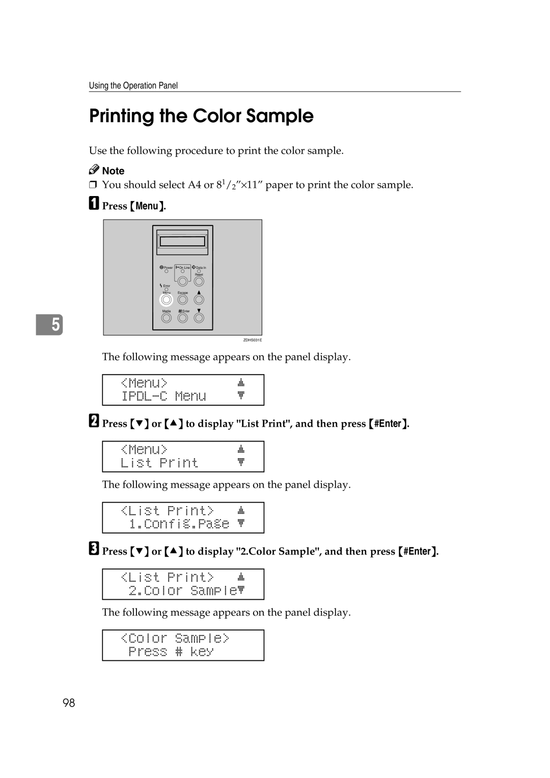 Lanier AP206 manual Printing the Color Sample, List Print j 2.Color Samplel, Color Sample Press # key 