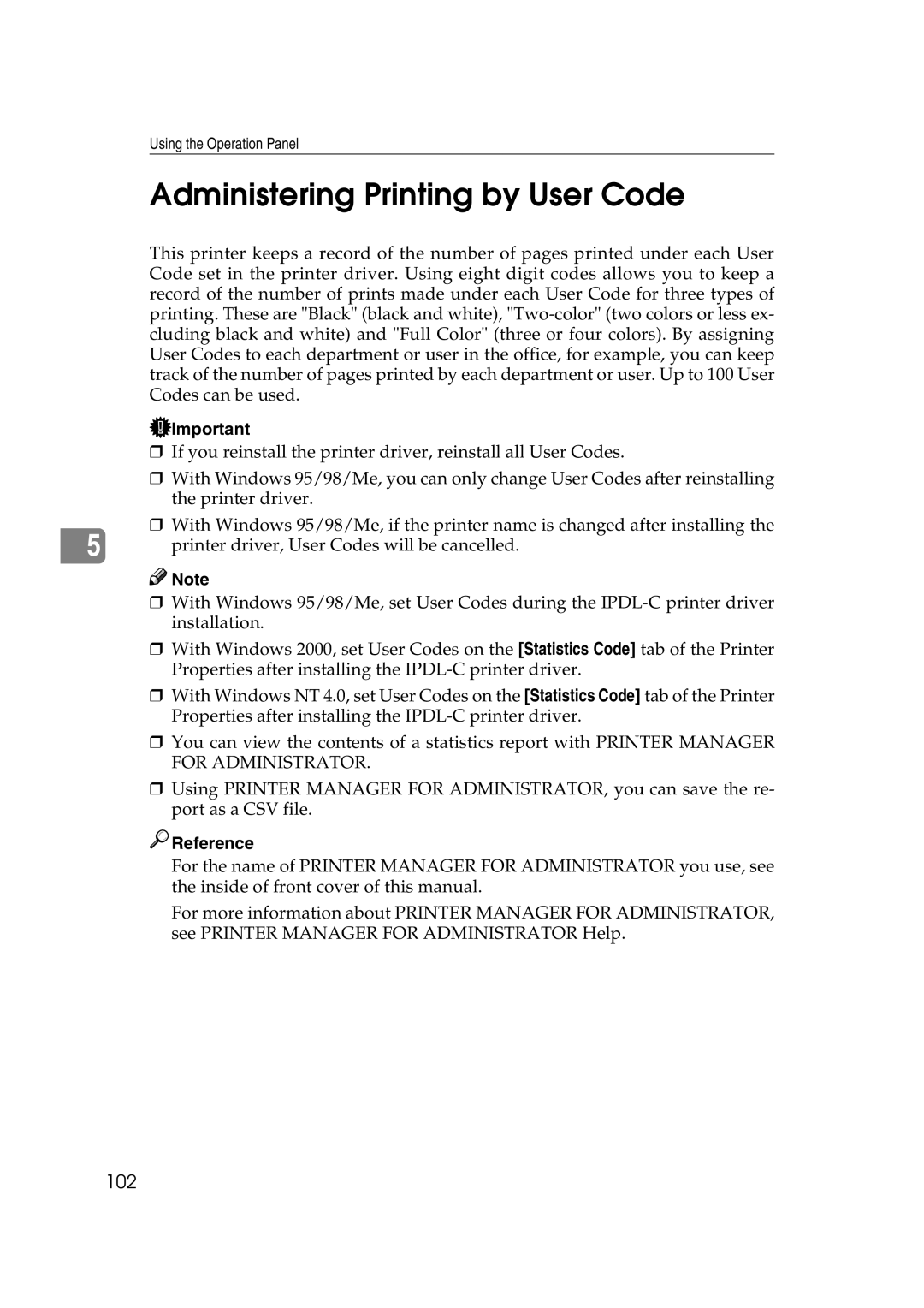 Lanier AP206 manual Administering Printing by User Code 