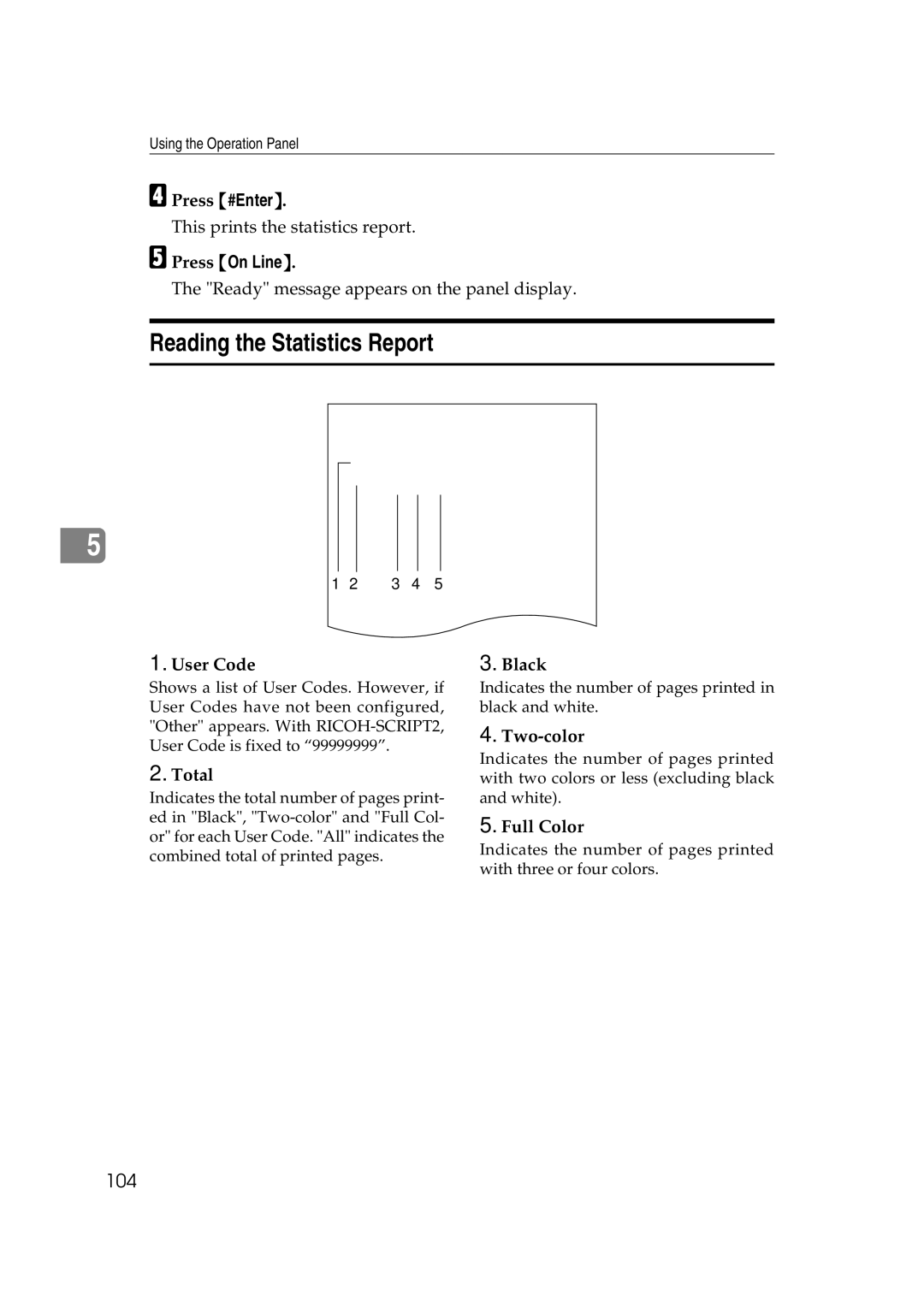 Lanier AP206 manual Reading the Statistics Report, User Code, Total, Black Two-color, Full Color 