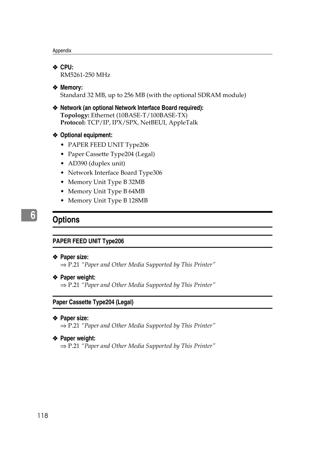 Lanier AP206 manual Options 