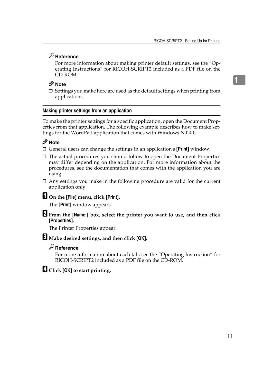 Lanier AP206 manual Making printer settings from an application 