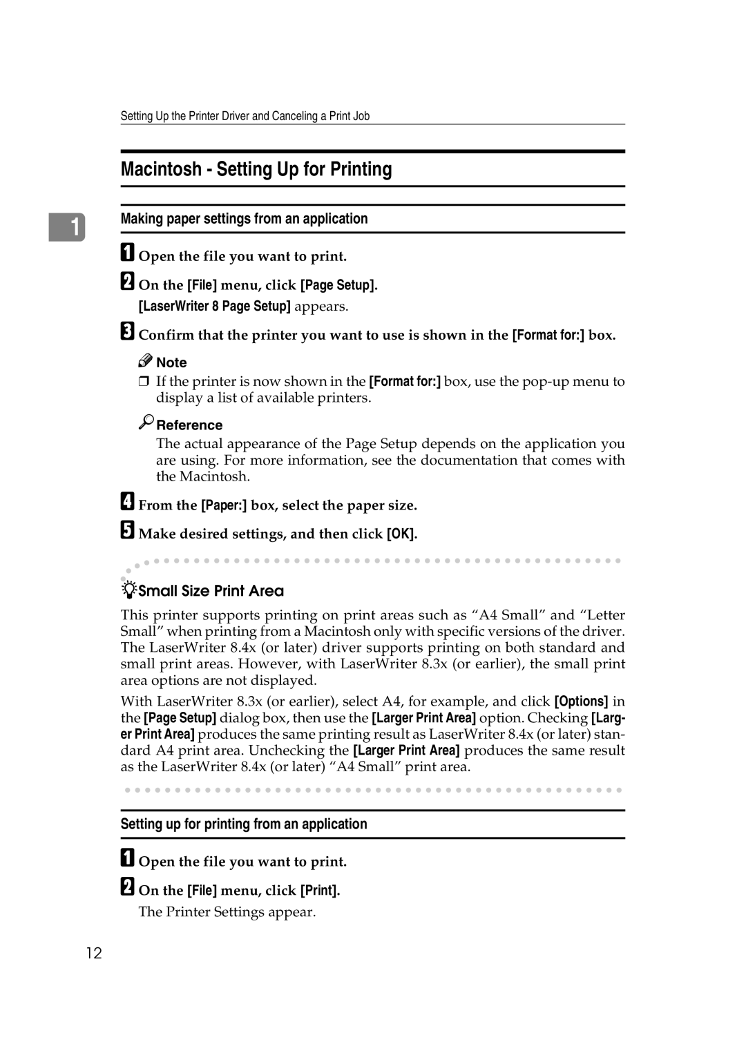 Lanier AP206 Macintosh Setting Up for Printing, Making paper settings from an application, Open the file you want to print 