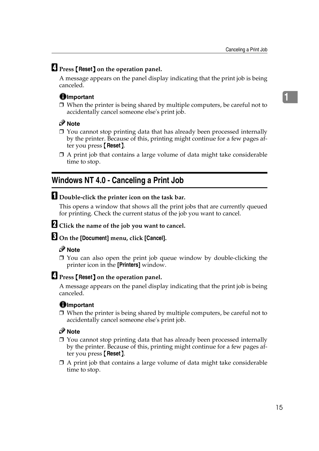 Lanier AP206 manual Windows NT 4.0 Canceling a Print Job 