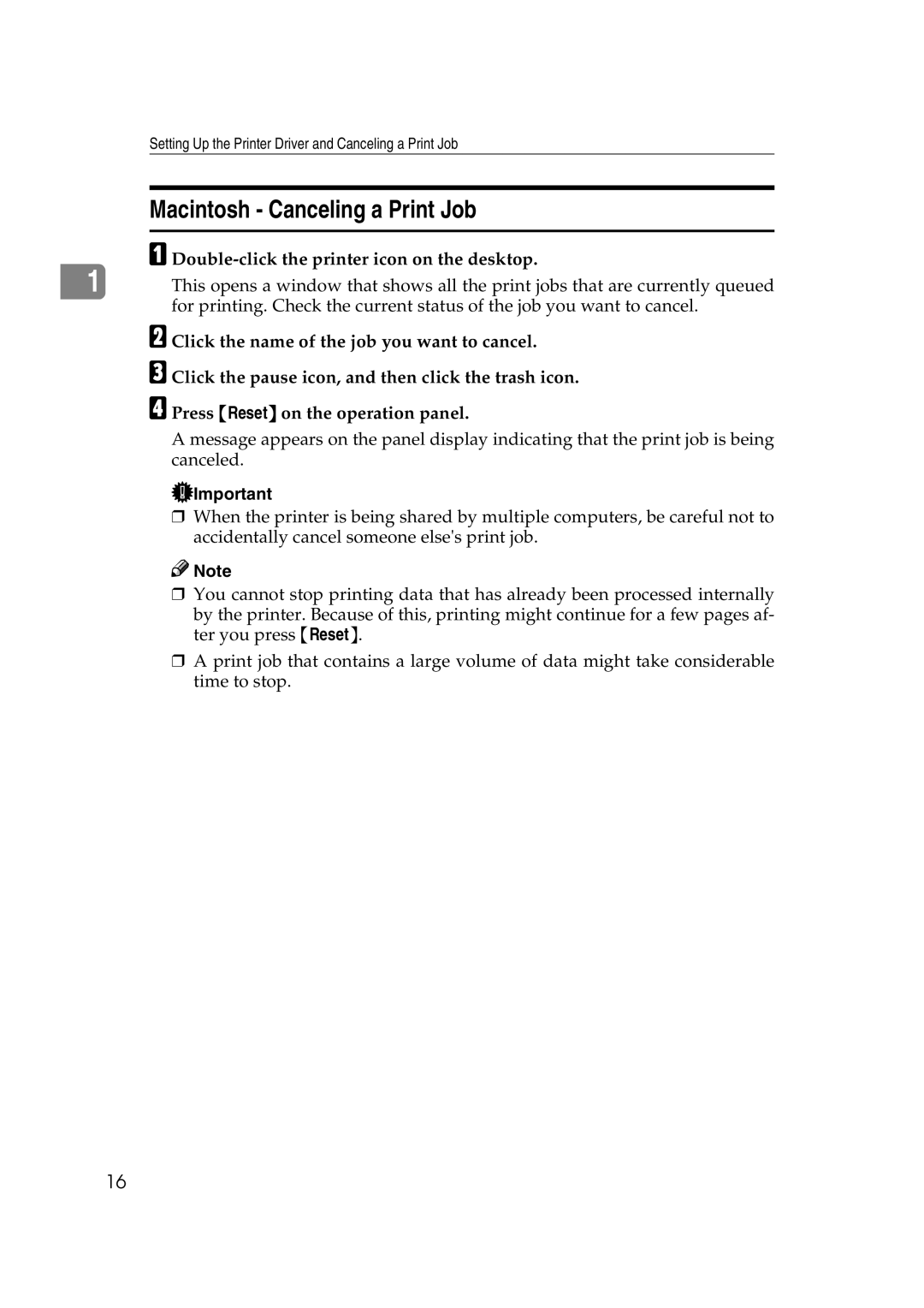 Lanier AP206 manual Macintosh Canceling a Print Job, Double-click the printer icon on the desktop 