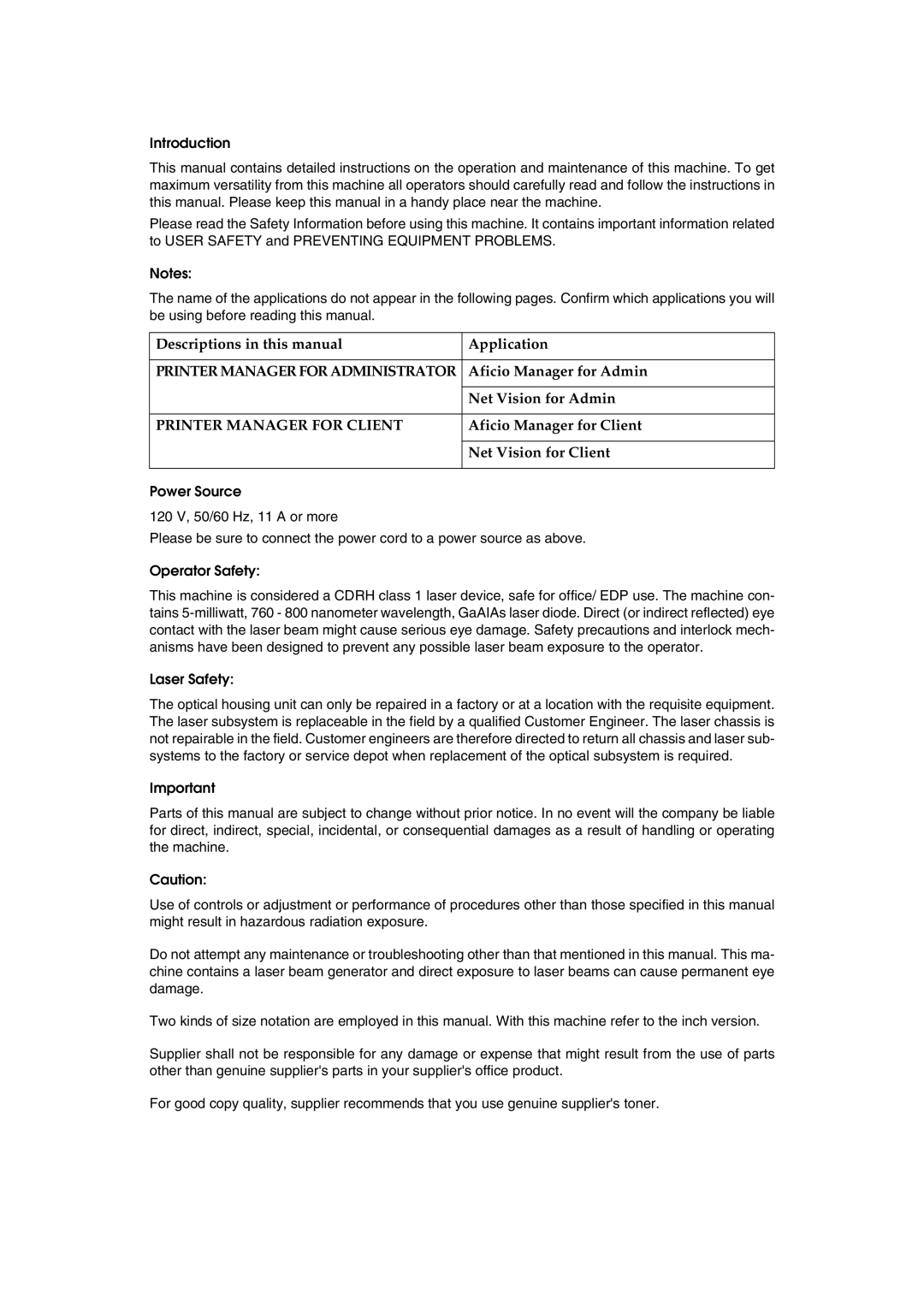 Lanier AP206 manual Printer Manager for Administrator 