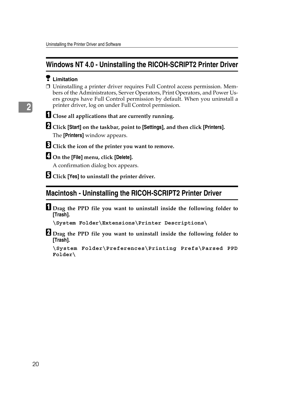 Lanier AP206 Macintosh Uninstalling the RICOH-SCRIPT2 Printer Driver, Close all applications that are currently running 