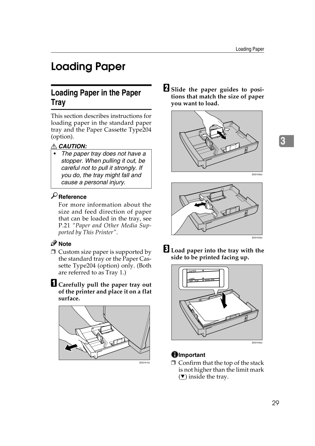 Lanier AP206 manual Loading Paper in the Paper Tray 