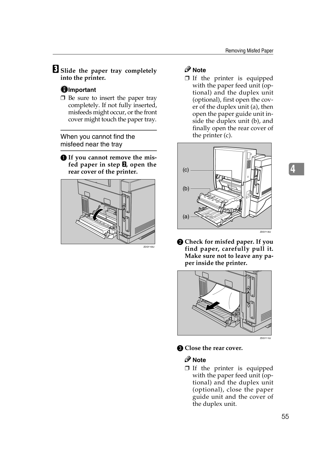 Lanier AP206 manual Slide the paper tray completely into the printer, Close the rear cover 