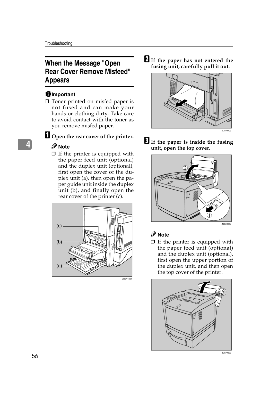 Lanier AP206 manual When the Message Open, Open the rear cover of the printer 