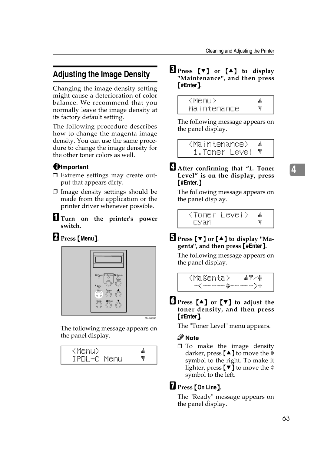 Lanier AP206 manual Adjusting the Image Density 