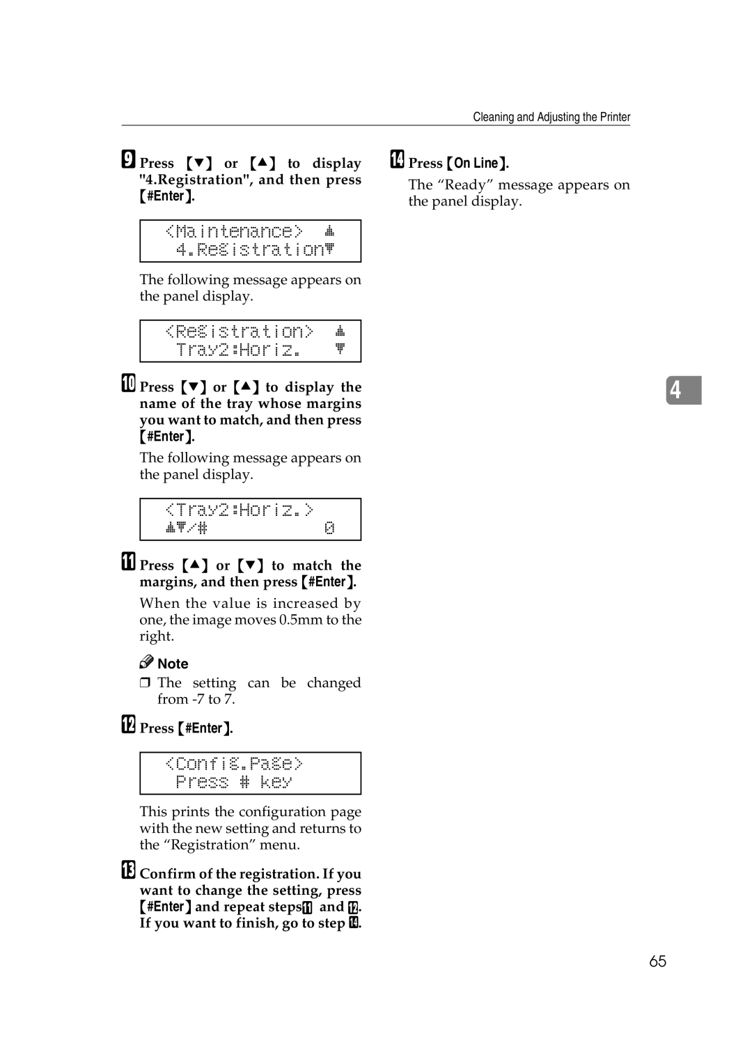 Lanier AP206 manual Maintenance j 4.Registrationl, Registration Tray2Horiz, Tray2Horiz Jl/#0, Config.Page Press # key 