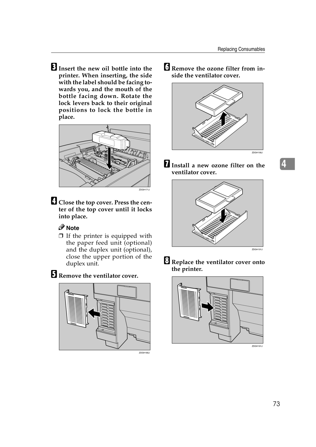 Lanier AP206 manual Remove the ventilator cover, Remove the ozone filter from in- side the ventilator cover 