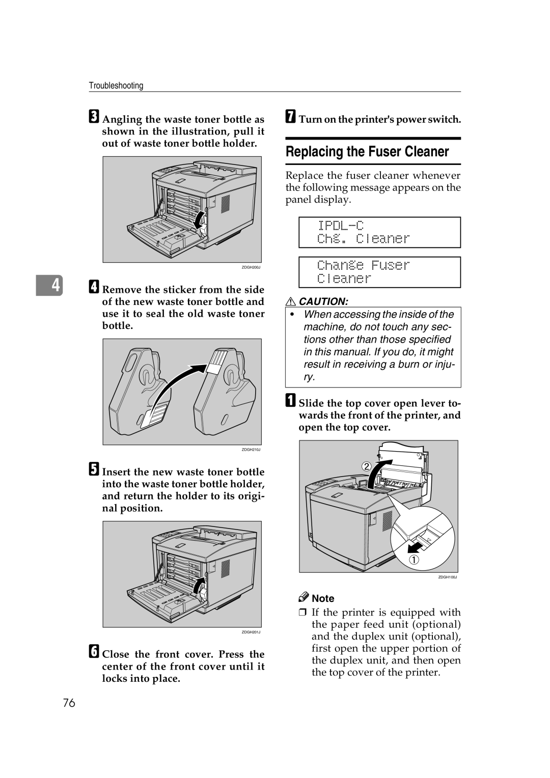 Lanier AP206 manual Replacing the Fuser Cleaner, Chg. Cleaner Change Fuser 