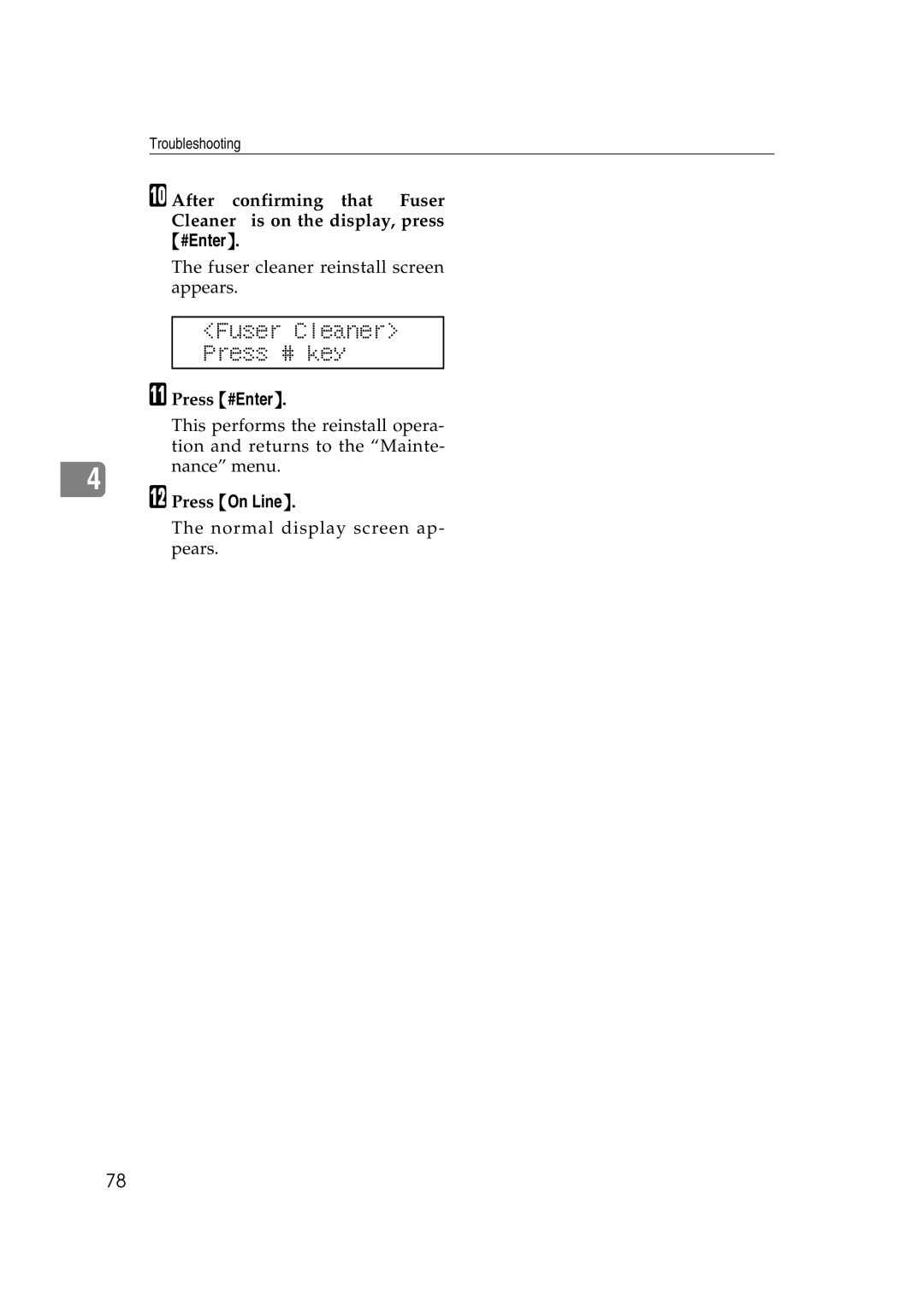 Lanier AP206 manual Fuser Cleaner Press # key, Press #Enter 