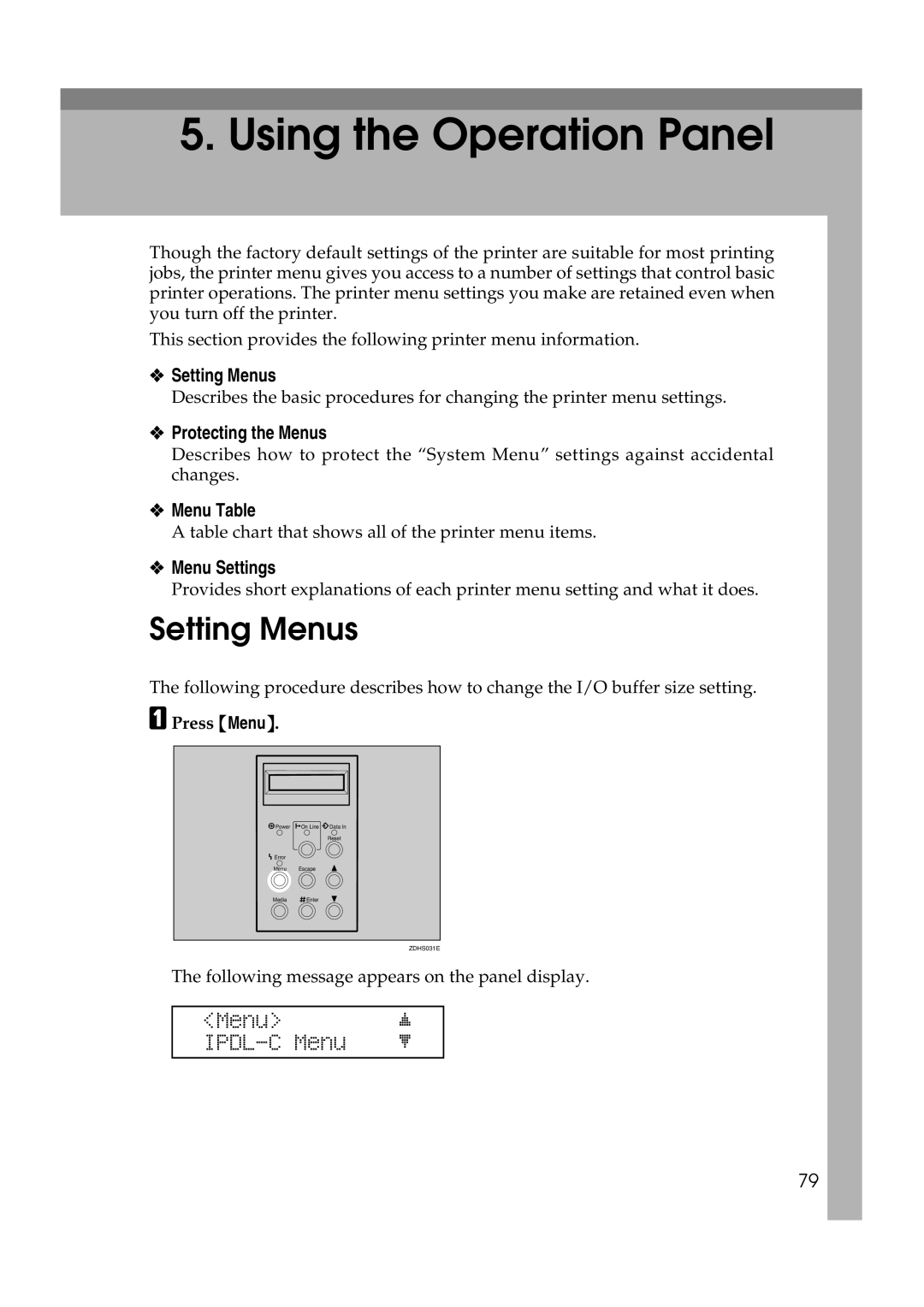 Lanier AP206 manual Setting Menus, Menu Table 