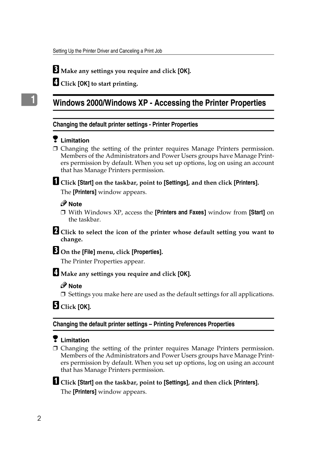 Lanier AP2610 manual Windows 2000/Windows XP Accessing the Printer Properties 