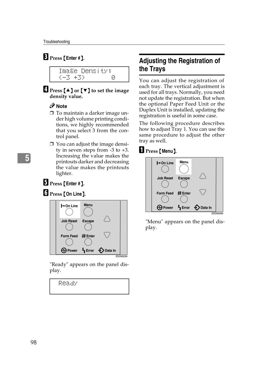 Lanier AP2610 manual Press U or T to set the image density value, Press Enter # Press On Line 