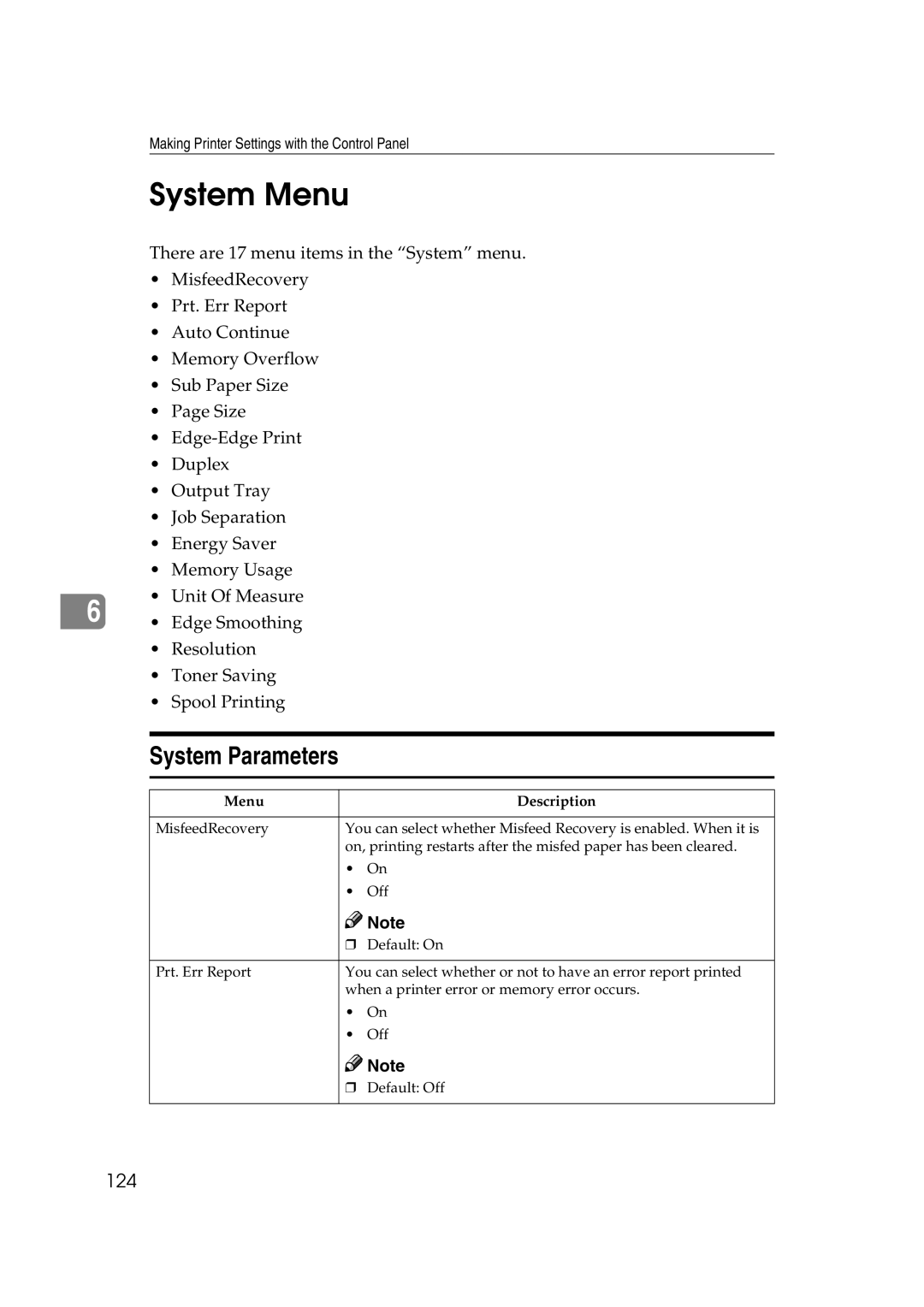 Lanier AP2610 manual System Menu, 124 