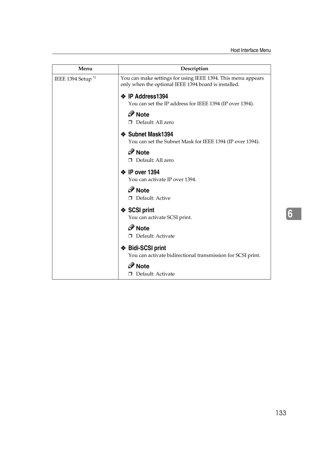 Lanier AP2610 manual IP Address1394, Subnet Mask1394, IP over, Scsi print, Bidi-SCSI print 