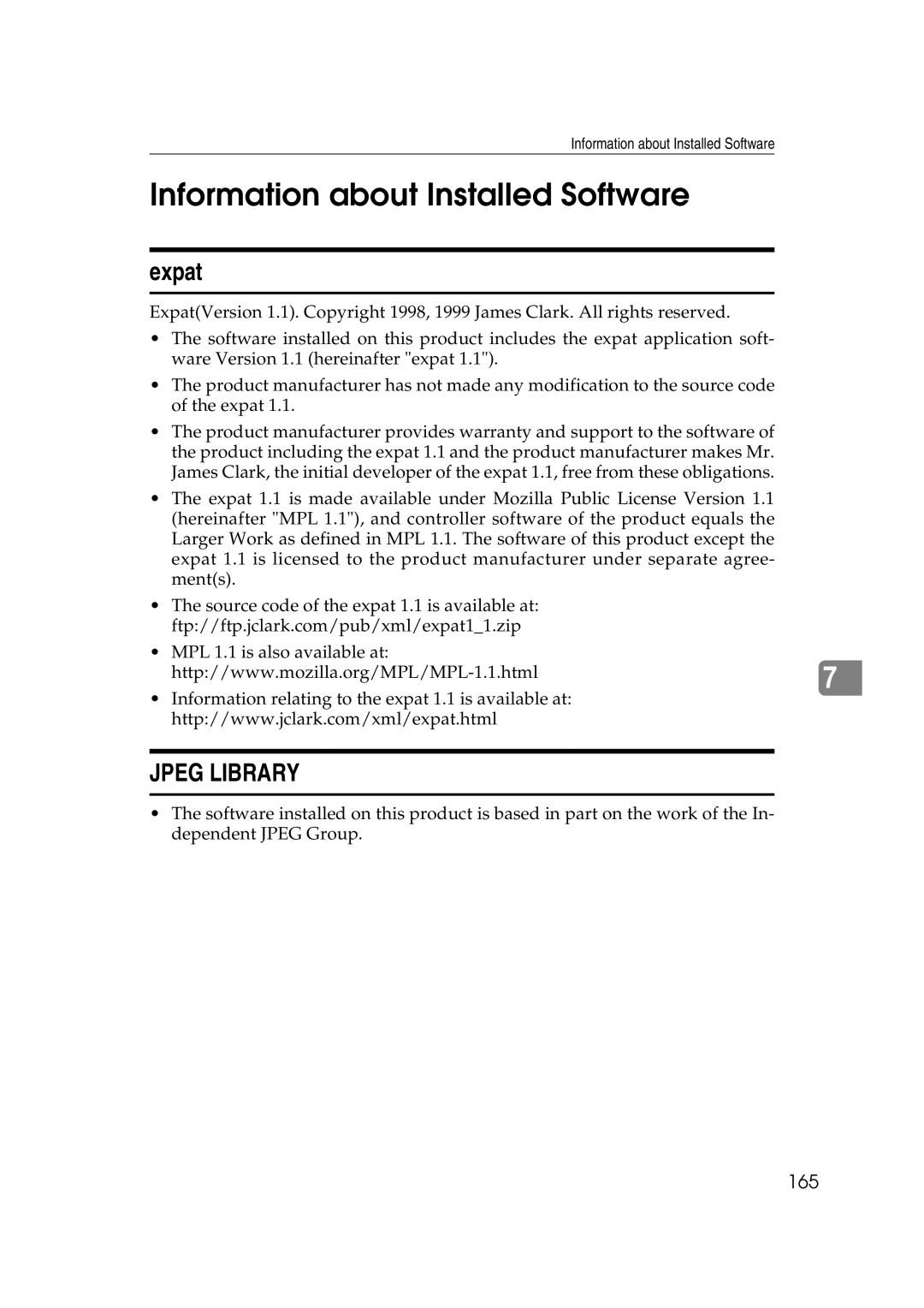 Lanier AP2610 manual Information about Installed Software, Expat, 165 