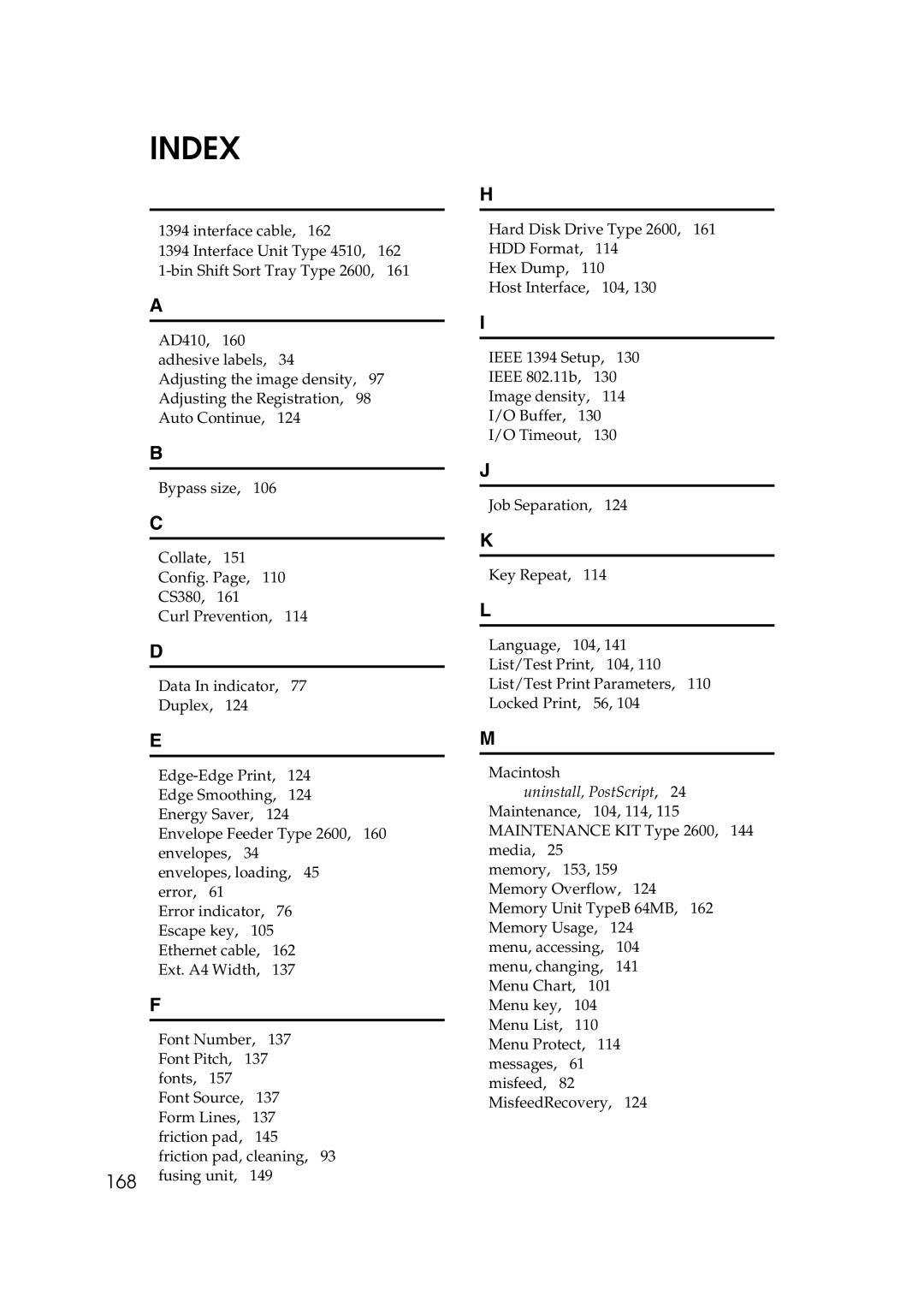 Lanier AP2610 manual Index 