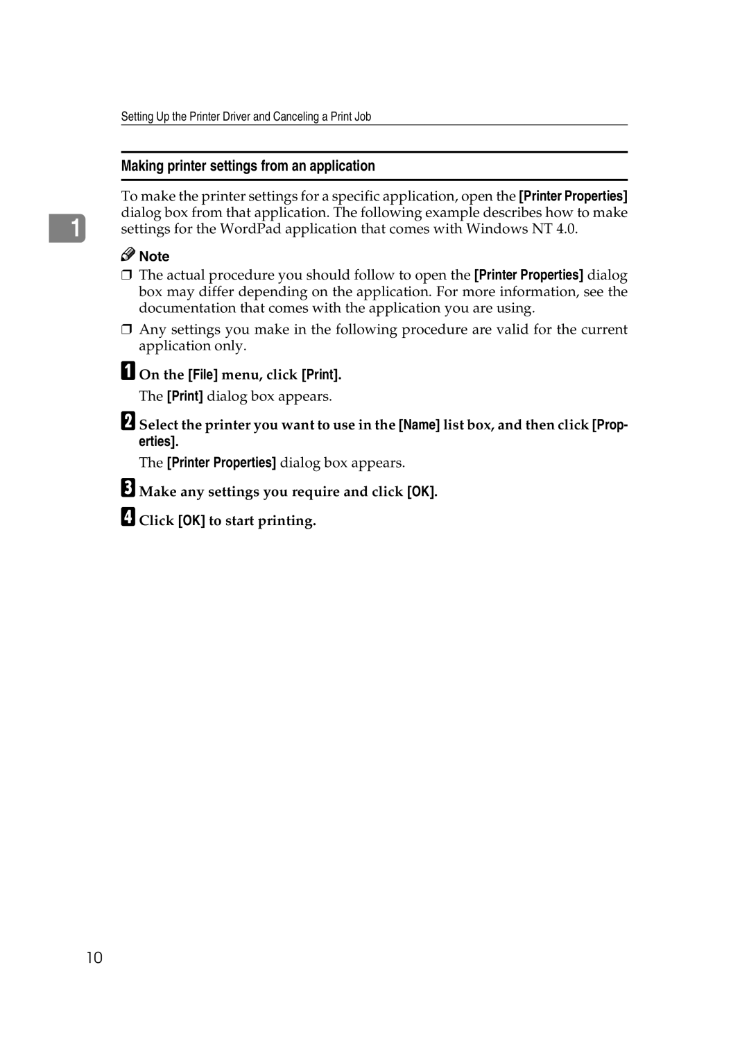 Lanier AP2610 manual Making printer settings from an application 