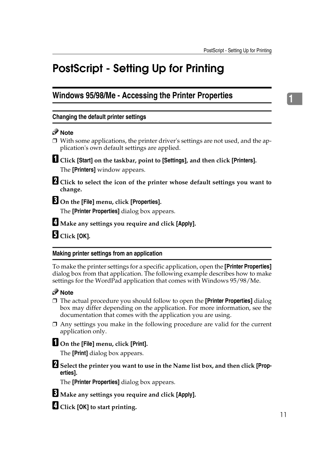 Lanier AP2610 manual PostScript Setting Up for Printing, Make any settings you require and click Apply Click OK 