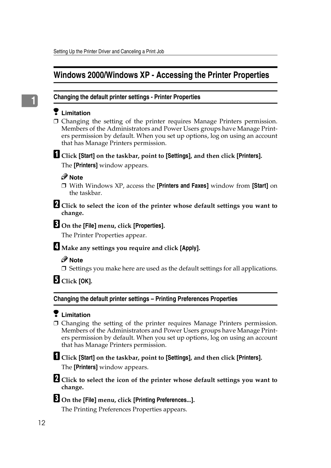 Lanier AP2610 manual Printing Preferences Properties appears 