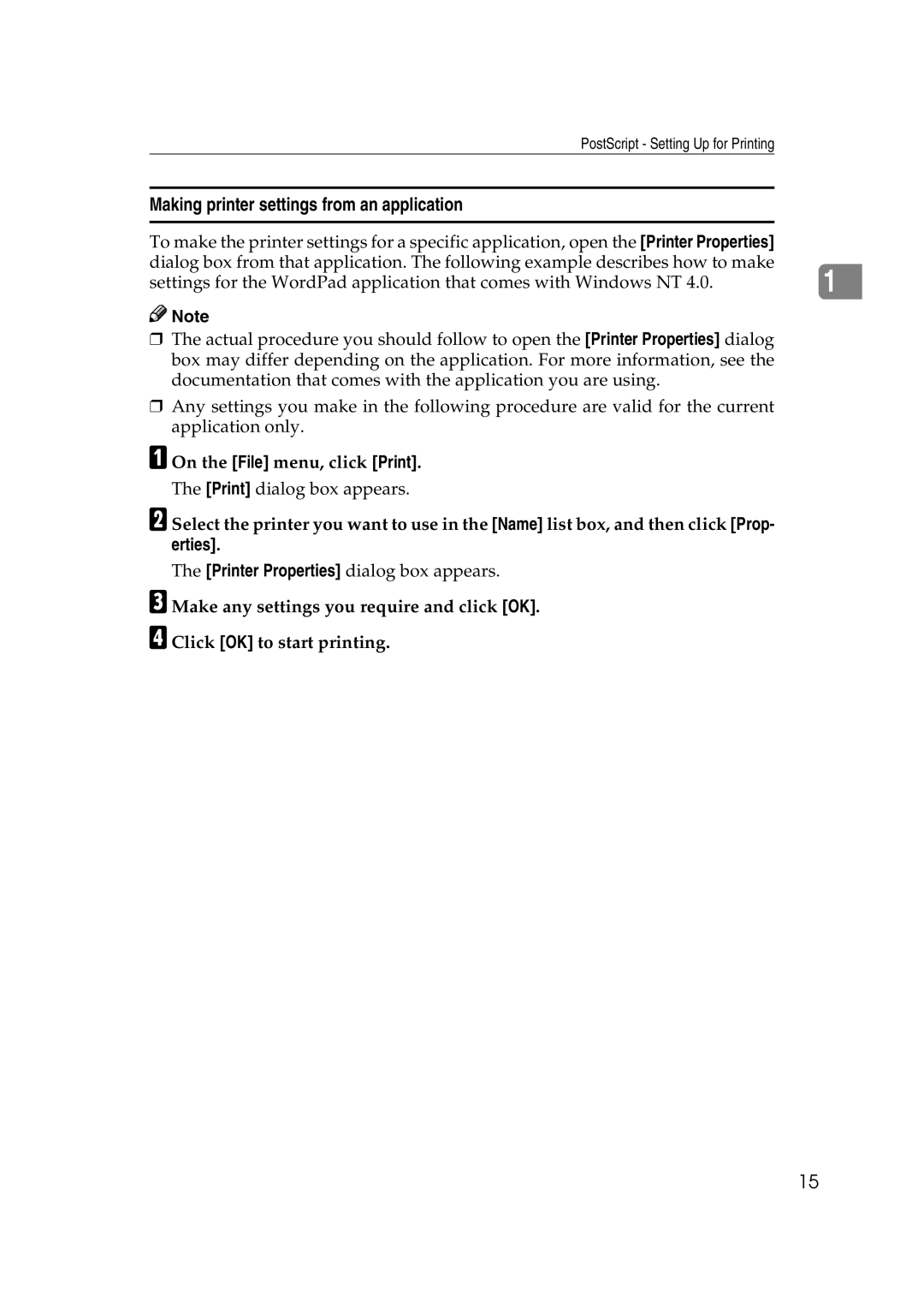 Lanier AP2610 manual Making printer settings from an application 