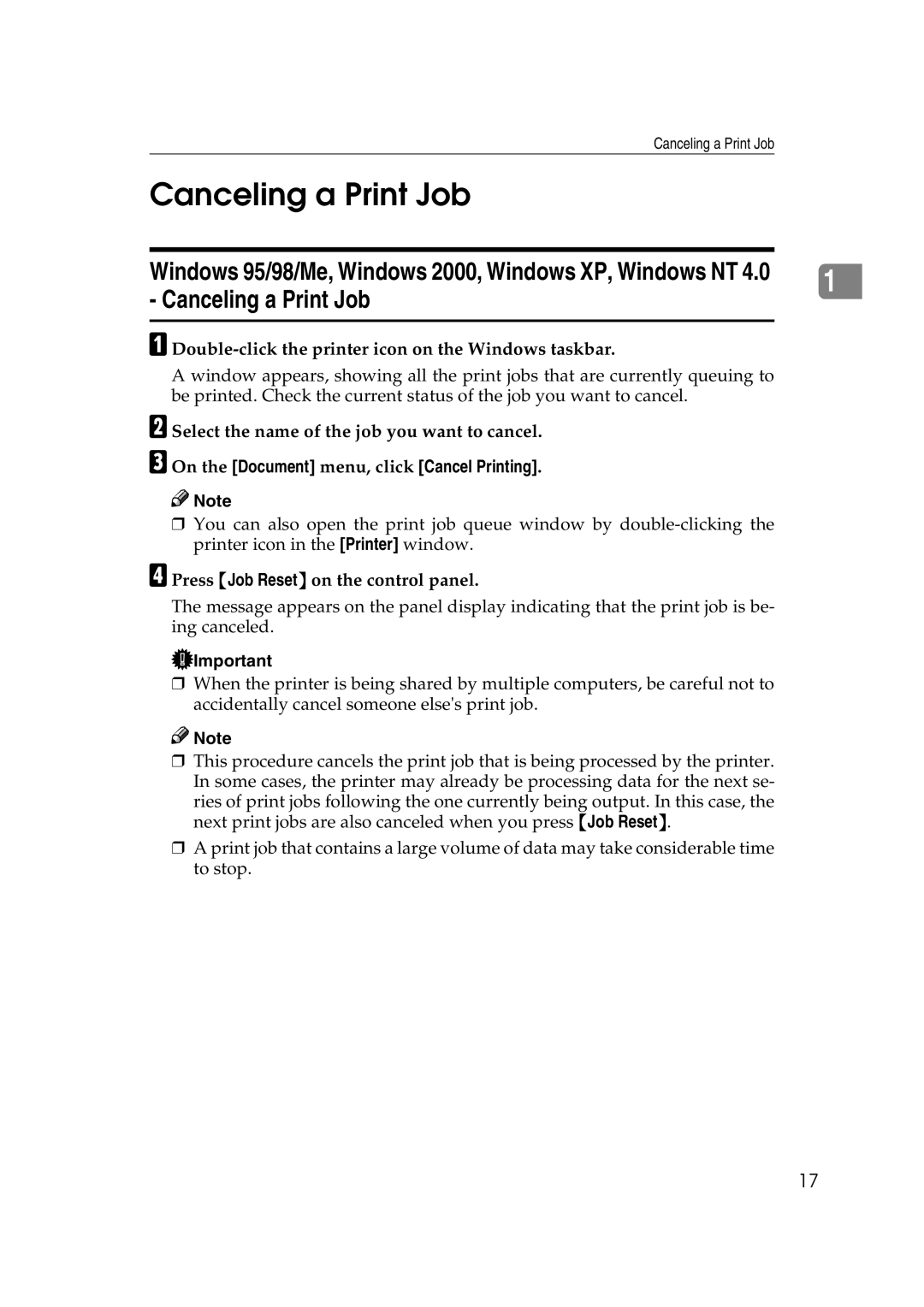 Lanier AP2610 manual Canceling a Print Job, Double-click the printer icon on the Windows taskbar 