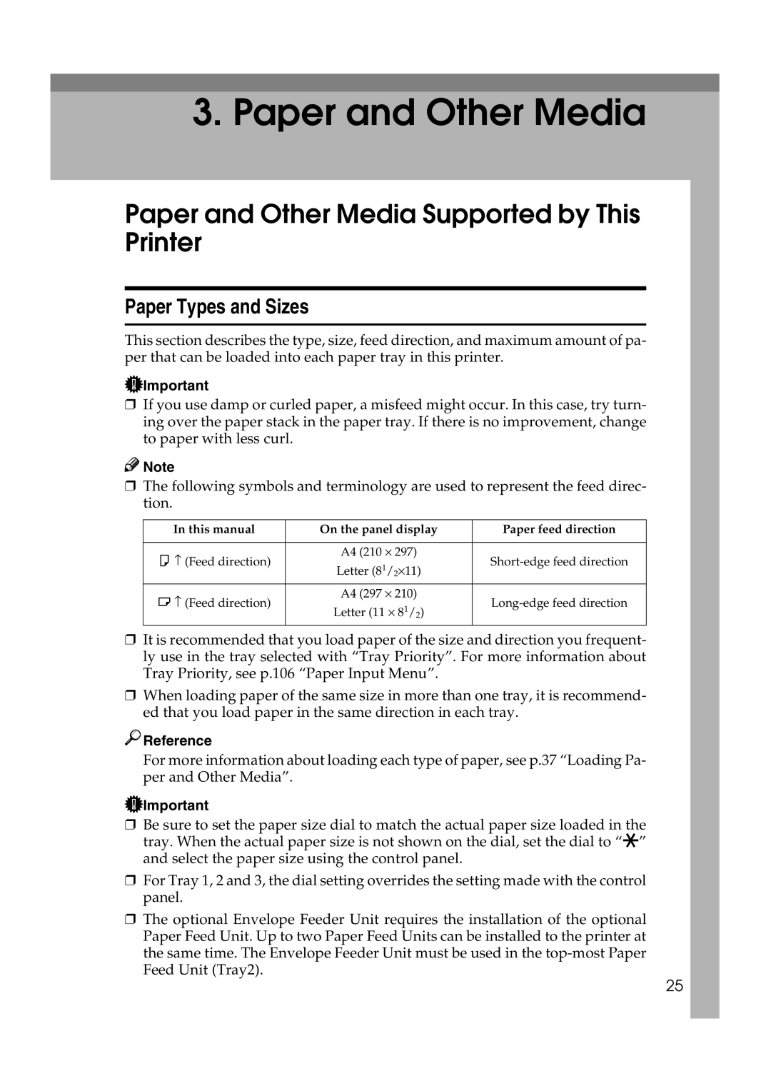 Lanier AP2610 manual Paper and Other Media Supported by This Printer, Paper Types and Sizes 