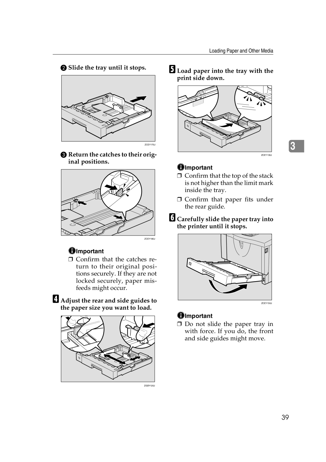 Lanier AP2610 manual Slide the tray until it stops, Return the catches to their orig- inal positions 