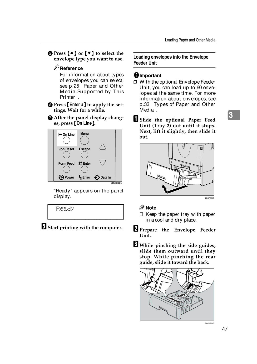 Lanier AP2610 Loading envelopes into the Envelope Feeder Unit, Press U or T to select the envelope type you want to use 