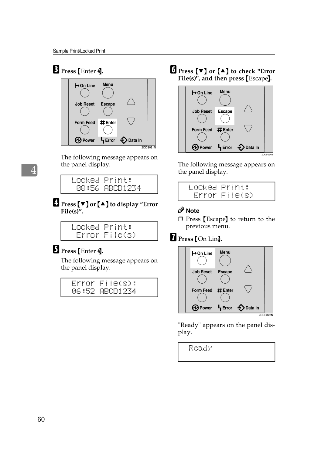Lanier AP2610 manual Locked Print Error Files, Press T or U to display Error Files 