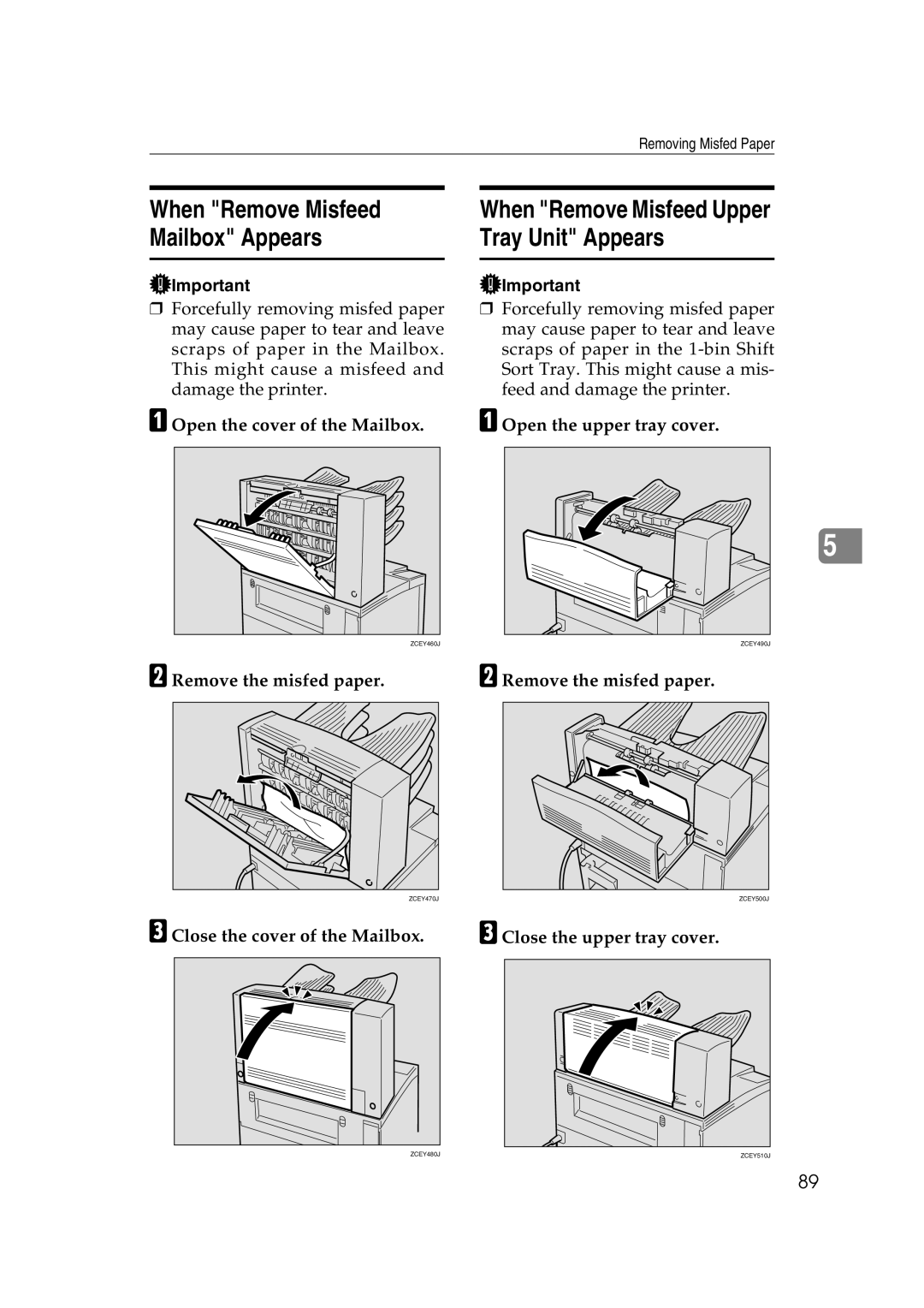 Lanier AP2610 manual Open the cover of the Mailbox, Close the cover of the Mailbox, Open the upper tray cover 