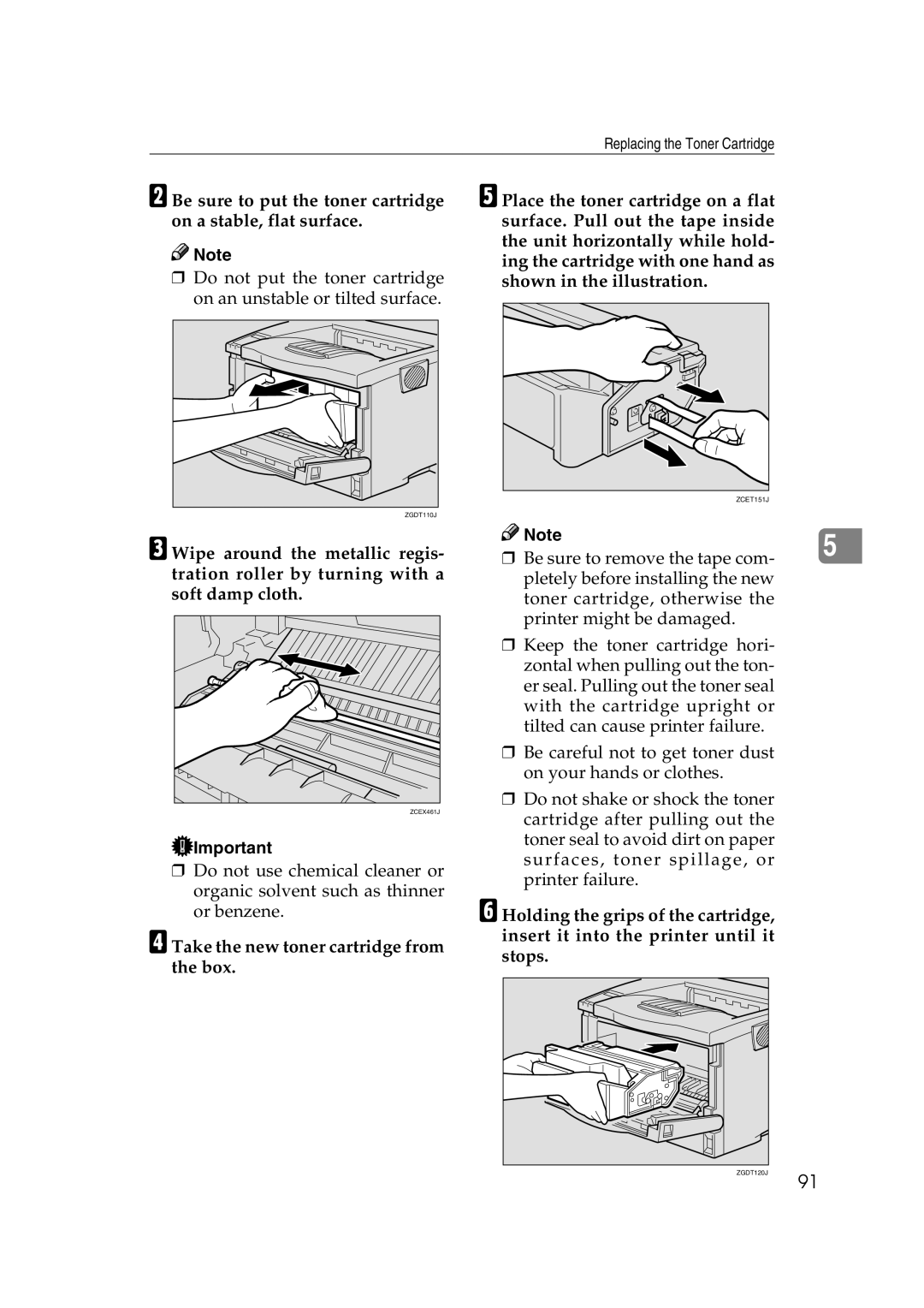 Lanier AP2610 manual Be sure to put the toner cartridge on a stable, flat surface 