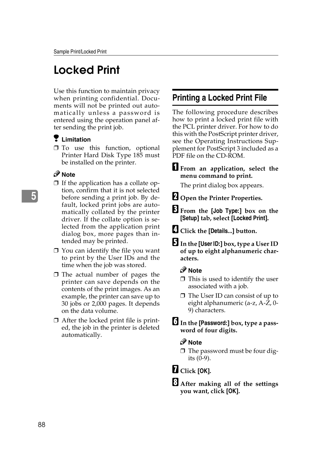 Lanier AP3200 manual Printing a Locked Print File, Password box, type a pass- word of four digits 