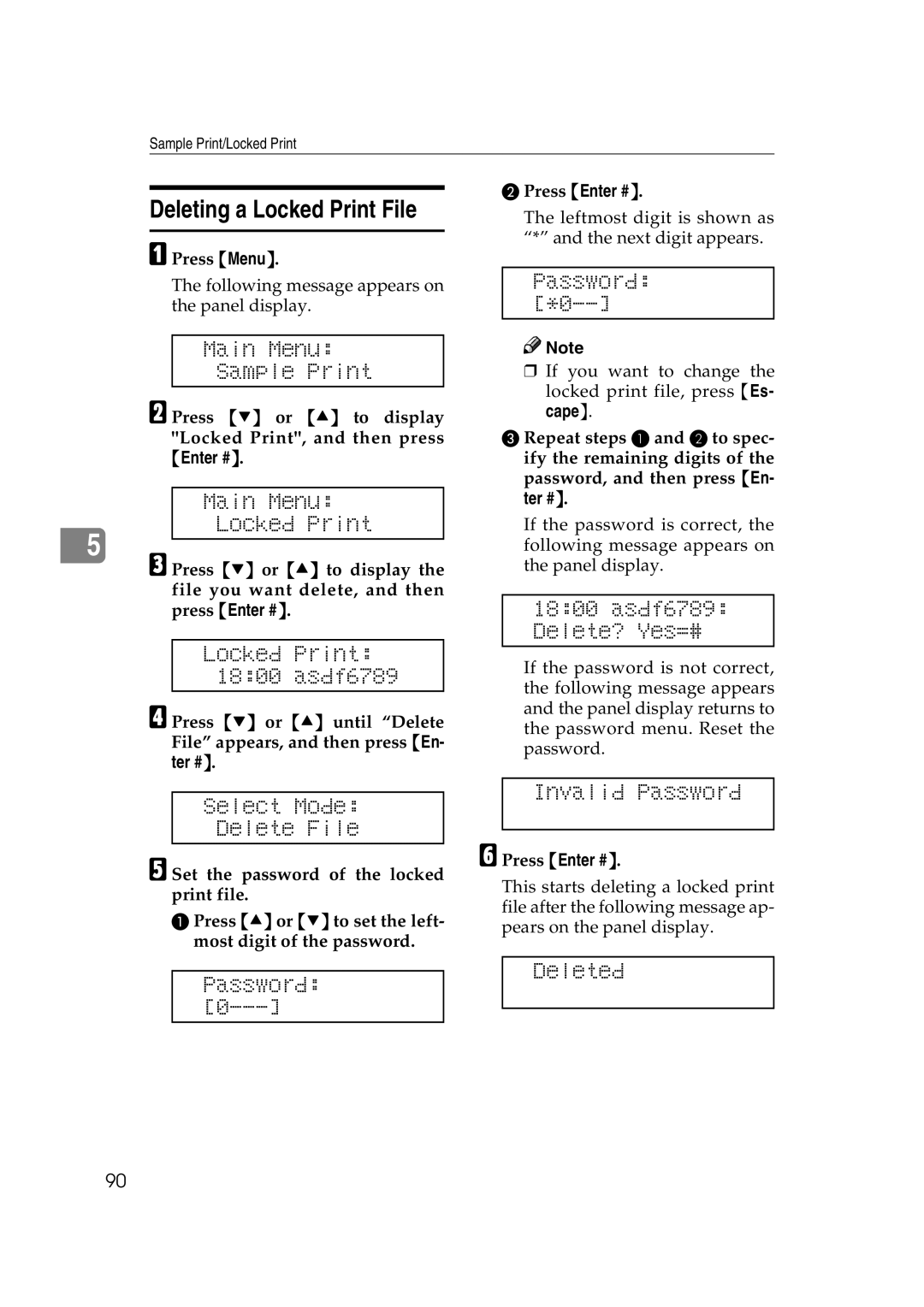 Lanier AP3200 manual Deleting a Locked Print File, Press Menu Press Enter # 