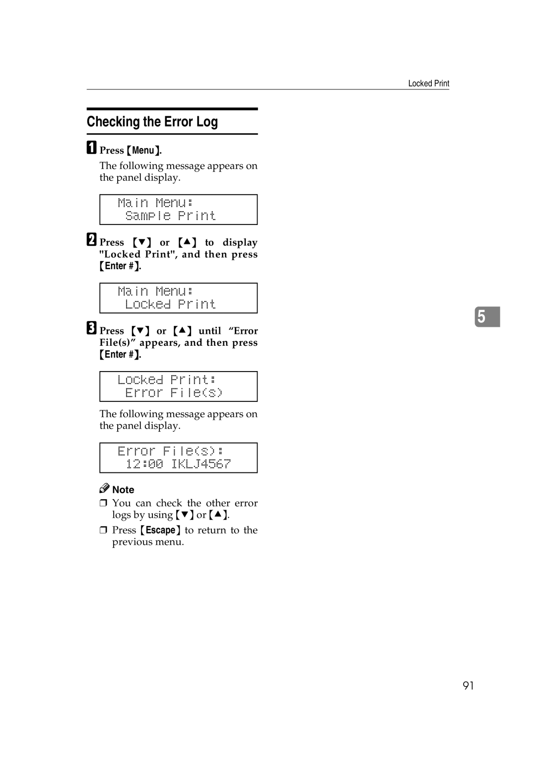 Lanier AP3200 manual Locked Print Error Files 