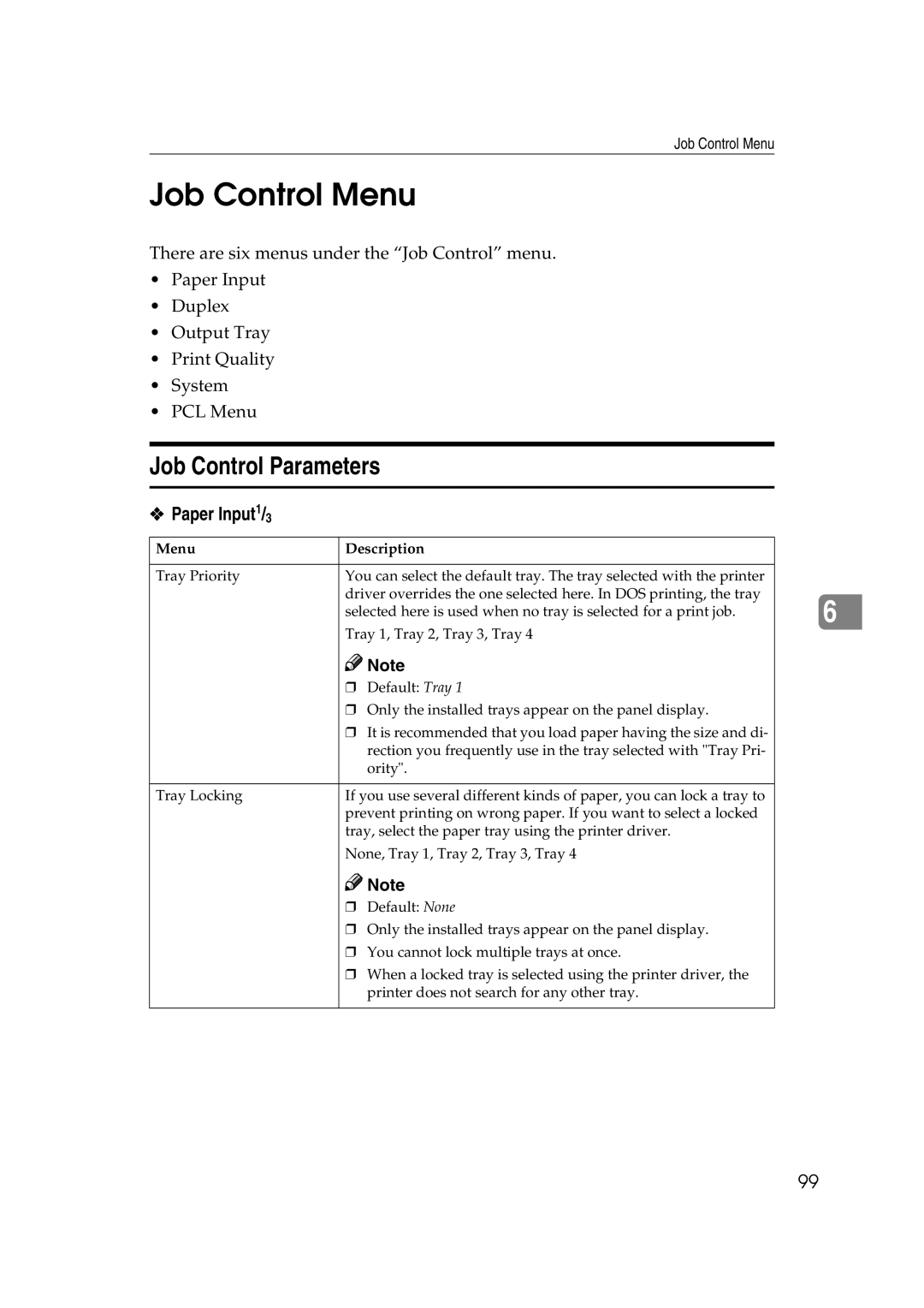 Lanier AP3200 manual Job Control Menu, Job Control Parameters, Paper Input1/3 