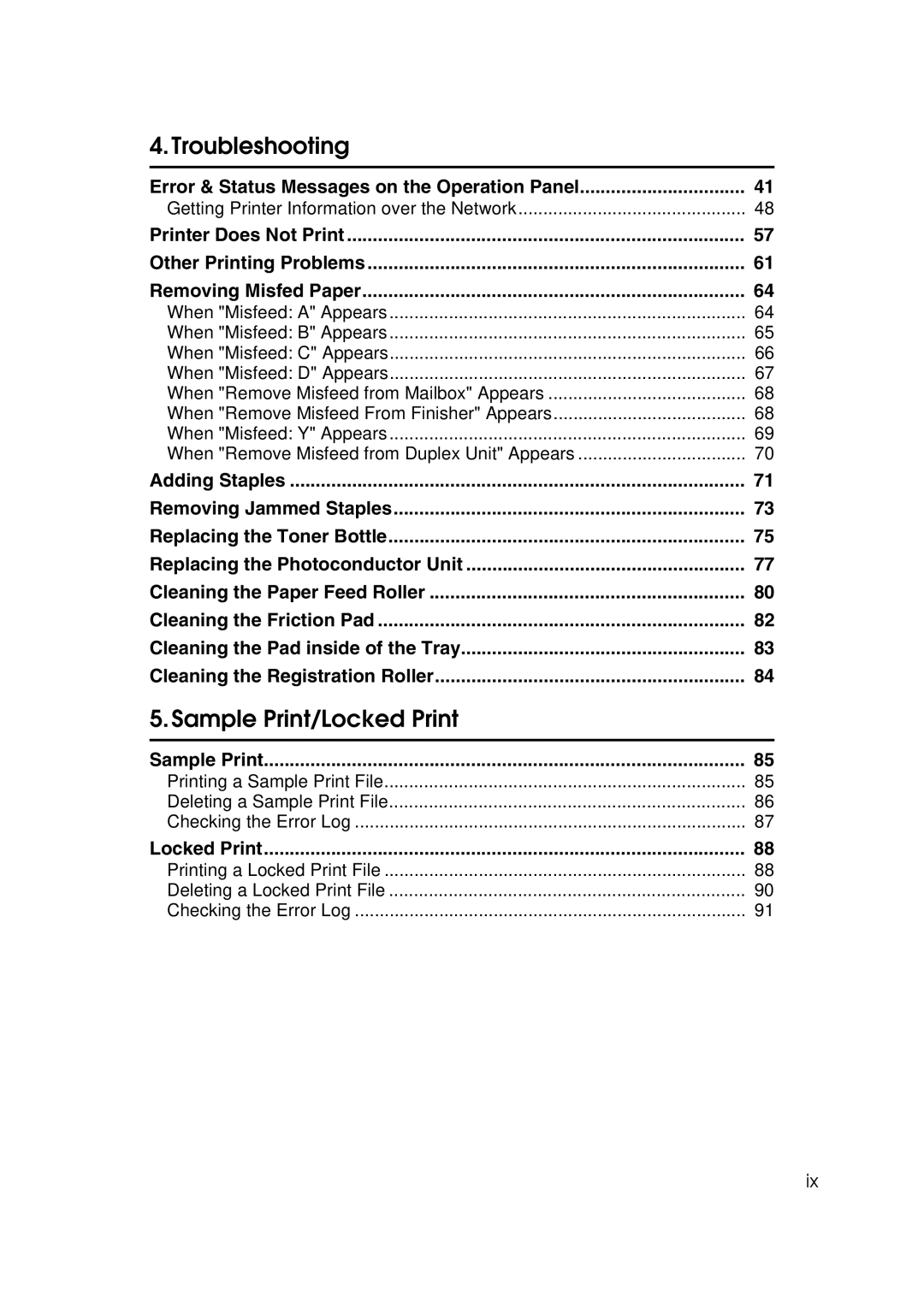 Lanier AP3200 manual Error & Status Messages on the Operation Panel, Sample Print, Locked Print 