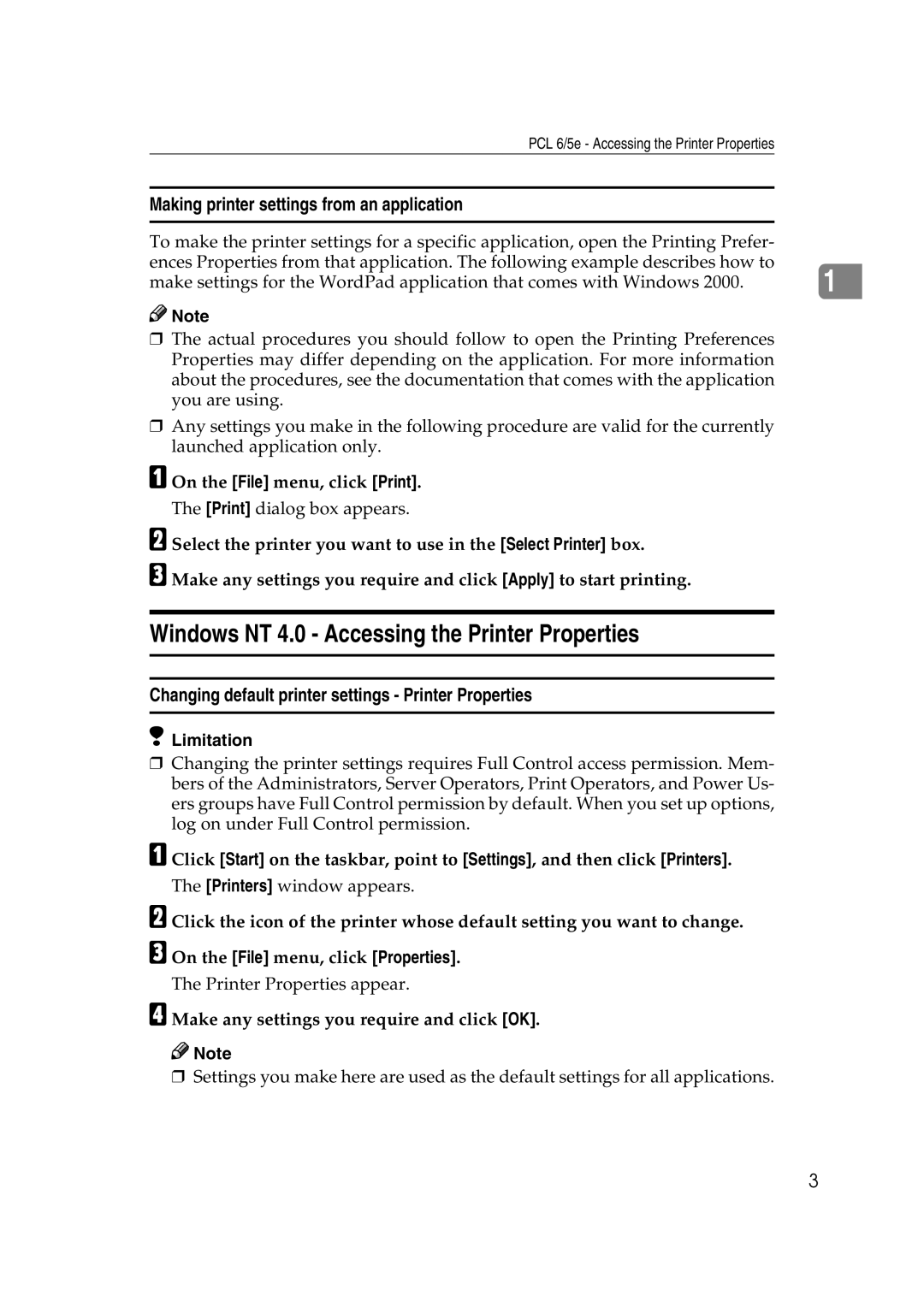 Lanier AP3200 manual Windows NT 4.0 Accessing the Printer Properties 