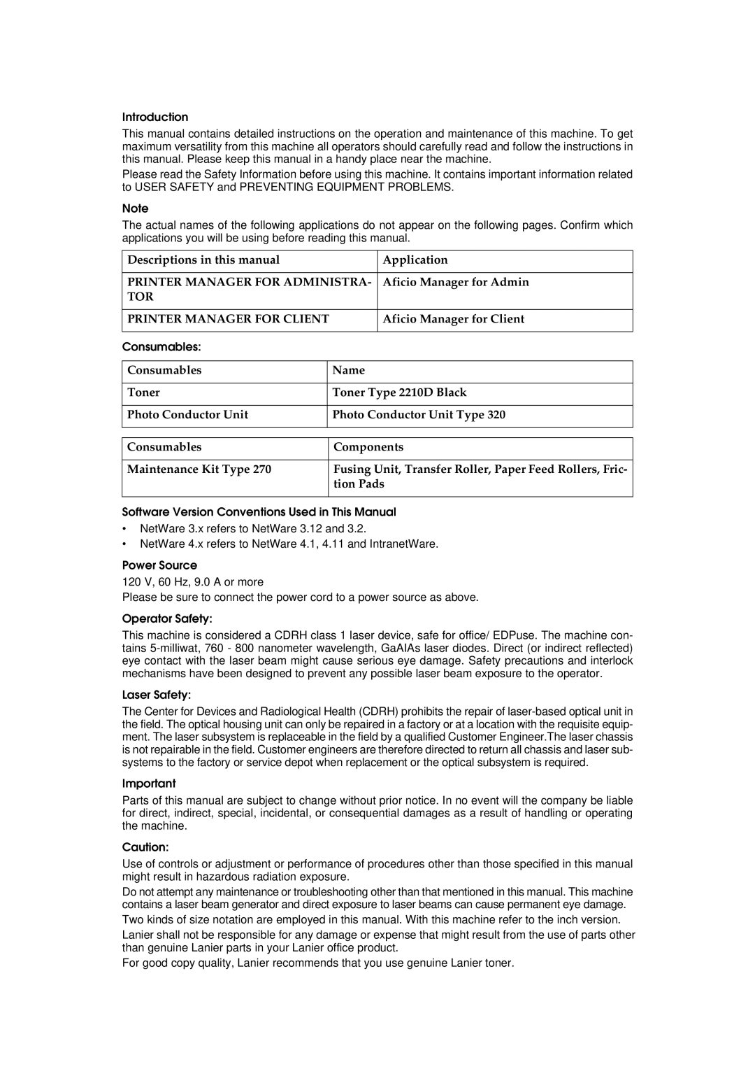 Lanier AP3200 manual Printer Manager for Administra 