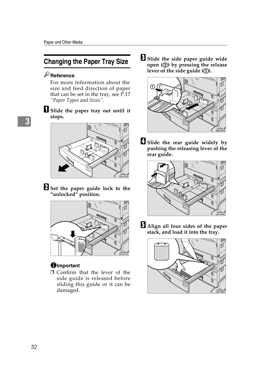 Lanier AP3200 manual Changing the Paper Tray Size 